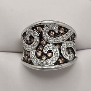 Swarovski Brown Chocolate Clear Statement Ring Sterling Silver 925